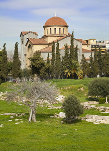 正统雅典Kerameikos区AgiaTriada圣三一教堂和古墓遗骸阿吉亚崇拜图片