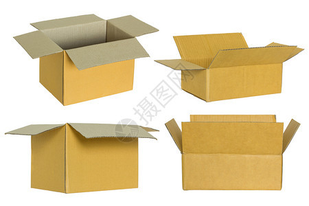 纸盒航运在白色上与剪切路径隔离的一套纸板框白色的图片