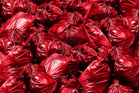 满的环境背景堆垃圾袋红色Bin垃圾塑料袋堆目的图片