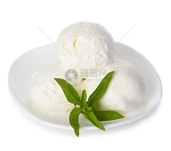 柔软的白色与薄荷冰淇淋隔离的霜食物图片