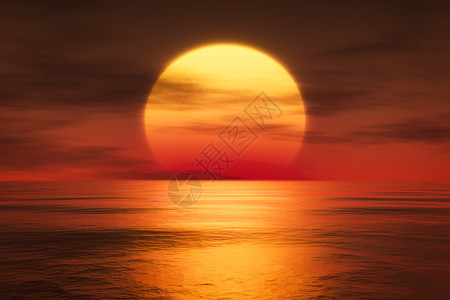 海上日落的3d渲染金的红色水图片