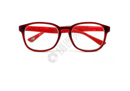 家眼力书呆子白色背景上孤立的红色眼镜图片