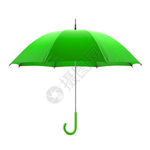 白色雨伞处理干燥阳伞孤立在白色背景3D插图上的绿色雨伞孤立在白色背景设计图片