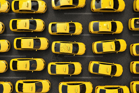 延迟城市3D的黄色出租车交通堵塞插图图片