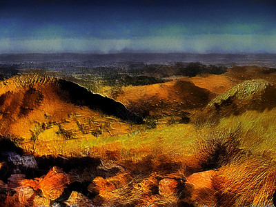 Canvas上独特的3D山顶景观自然绘画质地插图粗糙的图片