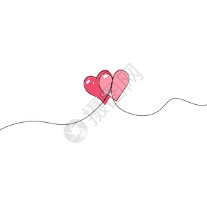 线象征黑色手画爱情符号在白色背景矢量插图上隔开一个可编辑的中风以最小化的持续风格绘制两个红心图片