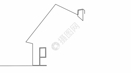 简单的自画动连续线标志家建筑造代理手绘白色背景上的黑线自画单连续线标志房子的简单动画形状建筑插图学图片