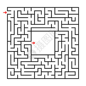 逻辑孩子们玩抽象方形迷宫儿童发展游戏在白色背景上隔离的简单平面矢量图带有放置像的位抽象方形迷宫儿童发展游戏图片