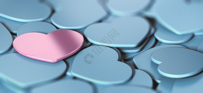 浪漫3D显示许多蓝色心脏的形状背景以及爱和温柔甜蜜心爱卡背景的粉红色一号抽象概念D插图浪漫的象征图片