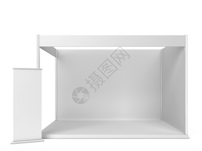 促销以白色背景孤立的3D插图标语进行交易展示的台市场柜图片
