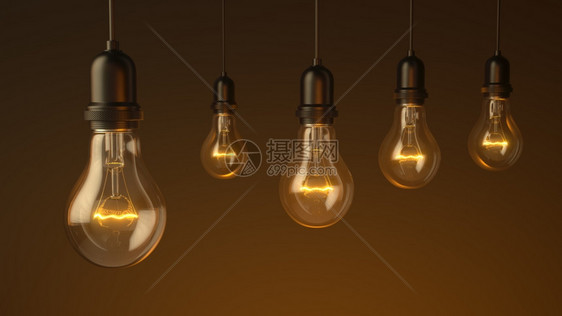 灯泡3D插图工作室背景3D插图上发光的灯泡黄色玻璃复古图片