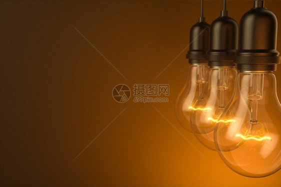 老的灯泡3D插图工作室背景3D插图上发光的灯泡有创造力优质图片