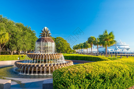 美国南卡罗来纳州查尔斯顿海滨公园菠萝喷泉图片