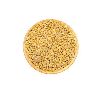 所有的棕色木头碗中小麦粒以白背景顶视面隔绝蔬菜素食主义者图片