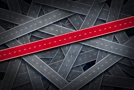 3D插图样式中的一条道路和红色径作为职业或生活方向比喻并遵循正确的道路理念成为功概的道路和一条红径作为职业或生活方向的比喻清除门图片