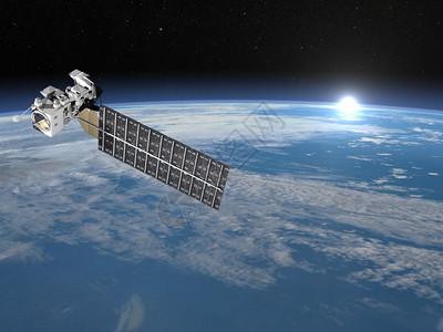 火箭飞船地球和太阳升起的空水星卫由NASA3D提供的这幅图像元素使成为背景图片