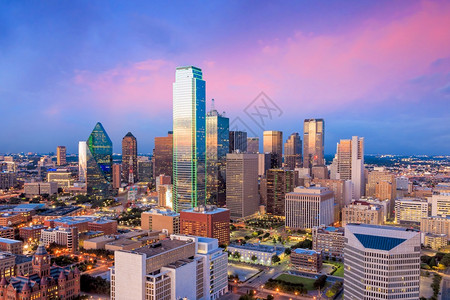 达拉斯得克萨城市景色德克萨斯州日落时蓝天现代的肯尼迪蓝色图片