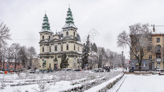 乌克兰捷尔诺波0152乌克兰捷尔诺波圣母无染原罪教堂在一个下雪的冬日早晨在乌克兰捷尔诺波下雪的冬日早晨旅游处女发现图片