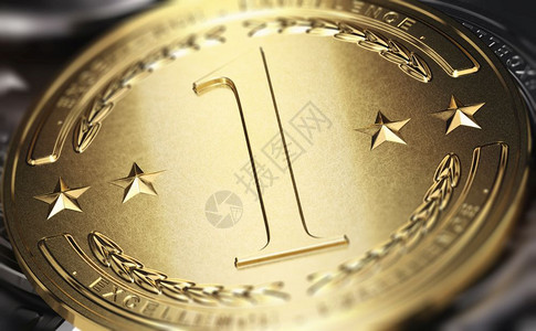 认出金的一个奖牌紧贴上面写在救济3D插图中的第一位获胜者第一奖自豪图片