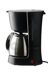 带不锈钢咖啡壶的电动机与白色背景隔离的咖啡机渗滤器制作者配饰图片