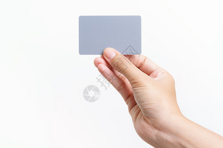 打手势纸白色背景显示的青年妇女手持卡片笔记图片