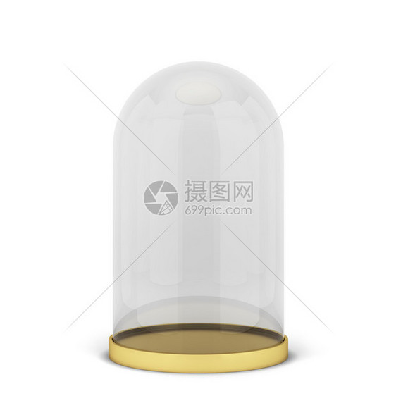 钟形保护立方三维插图上的玻璃圆顶在白背景上被孤立图片