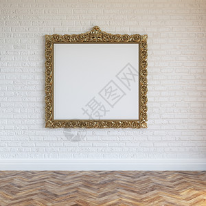 照片卡白色墙壁内有金雕刻框架和硬木白色的图片