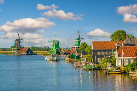 老的荷兰阿姆斯特丹日落时荷兰阿姆斯特丹传统古老村庄风车达屈建筑学磨图片