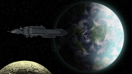 接近地球行星的宇宙飞船3d渲染接近地球行星的宇宙飞船世俗插图月亮图片