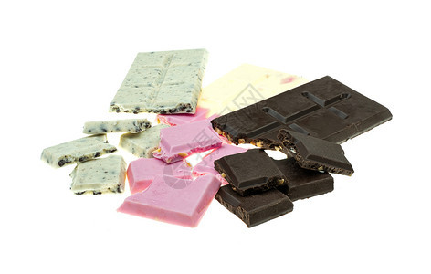 白色背景的巧克力片和条各种图片照各类巧克力棕色的食物吃图片