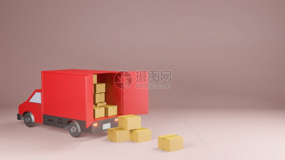 服务交付概念3D送货车方向运输象征图片