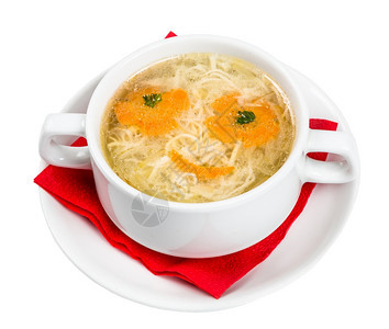 明亮的为儿童菜单提供餐盘面带白底脸的条汤胡萝卜黄色的图片