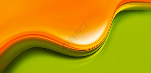覆盖动态的流摘要3D亮绿色和橙浪潮背景图片