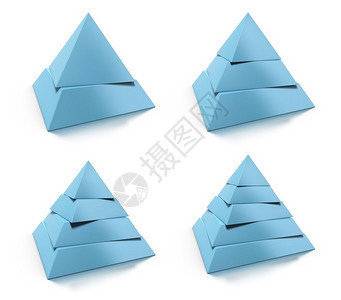3个抽象金字塔集2345层白色背景上的蓝反射3个抽象金字塔集的设计要素超过使成为图表图片