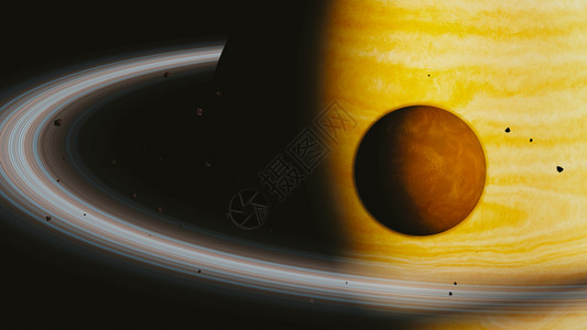 大气层领域戒指巨行星和月3D图片