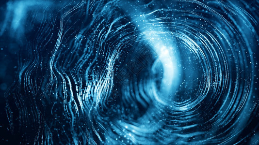 墙纸流动辉光蓝色颜数字粒子波流和转动抽象运技术背景概念蓝色数字粒子波图片