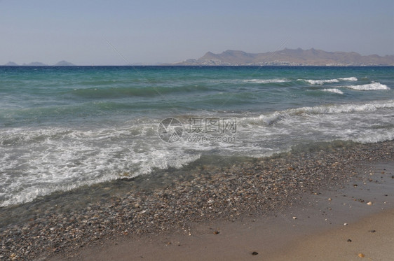 田园诗般的位于希腊土耳其高斯的美丽海滩背景地中华丽的图片