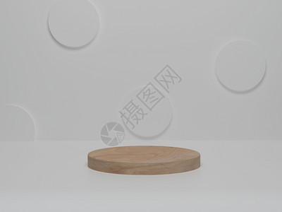白色平台上最起码的木质讲台白色背景简略主义3dd插图1圆圈乡村工作室图片