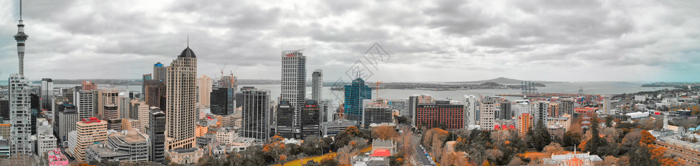 塔日落时的新西兰空中观景城市的办公室图片