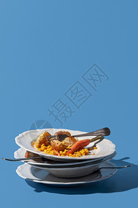 食物烹饪堆放肮脏的旧盘子复制空间美味的图片
