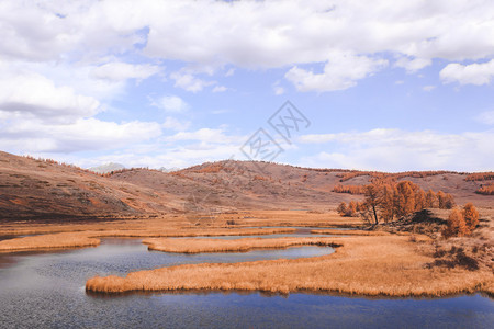 地平线上山区和湖泊图片