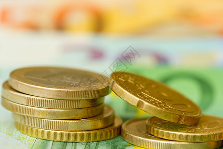金融欧元硬币现钞背景经济金的图片