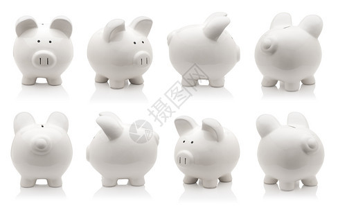 战略银行业白猪收藏在白背景上孤立投资图片