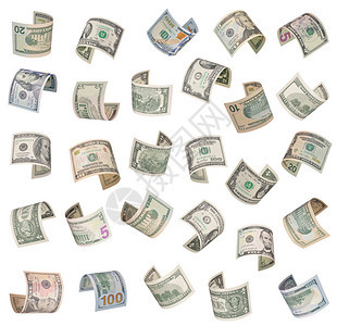 金融的白背景孤立一套飞美钞票数富兰克林联邦背景图片
