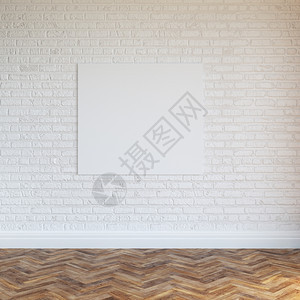 站立身份素描白砖墙内设计带空白框架的室内设计图片