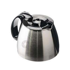 健康机器旋钮不锈钢咖啡壶黑色塑料盖隔离在白色背景上咖啡壶黑色盖隔离在白背景上图片