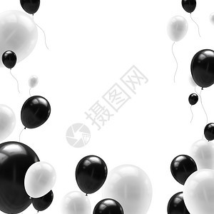 圆圈黑色和白气球在背景上隔绝带丝的黑白气球3D插图气球飞闪亮的背景图片