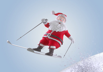 克劳斯插图特点圣诞老人在滑雪上笑着三日幻觉圣诞老人跳下山坡为了新年快乐的卡片图片