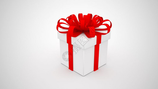快乐的圣诞和新年概念3D插图白色礼物盒背景带红丝的白色礼盒新爱图片