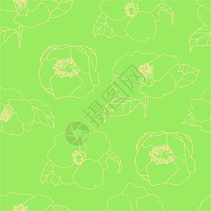 卡片茶花卉图案手绘插画线条艺术花卉盛开的详细花卉元素设计背景为了墨水图片